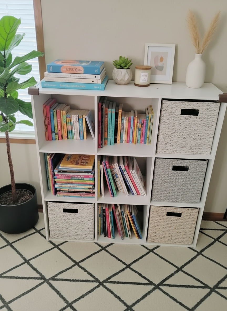 9-Cube Display Shelf- Laminated Wood Bookcase & Multi-Purpose Storage Organizer