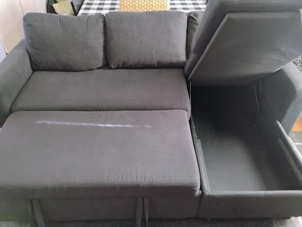Sectional Couch- Firm, Soft Black Couch With Storage, Pull Out Sleeper