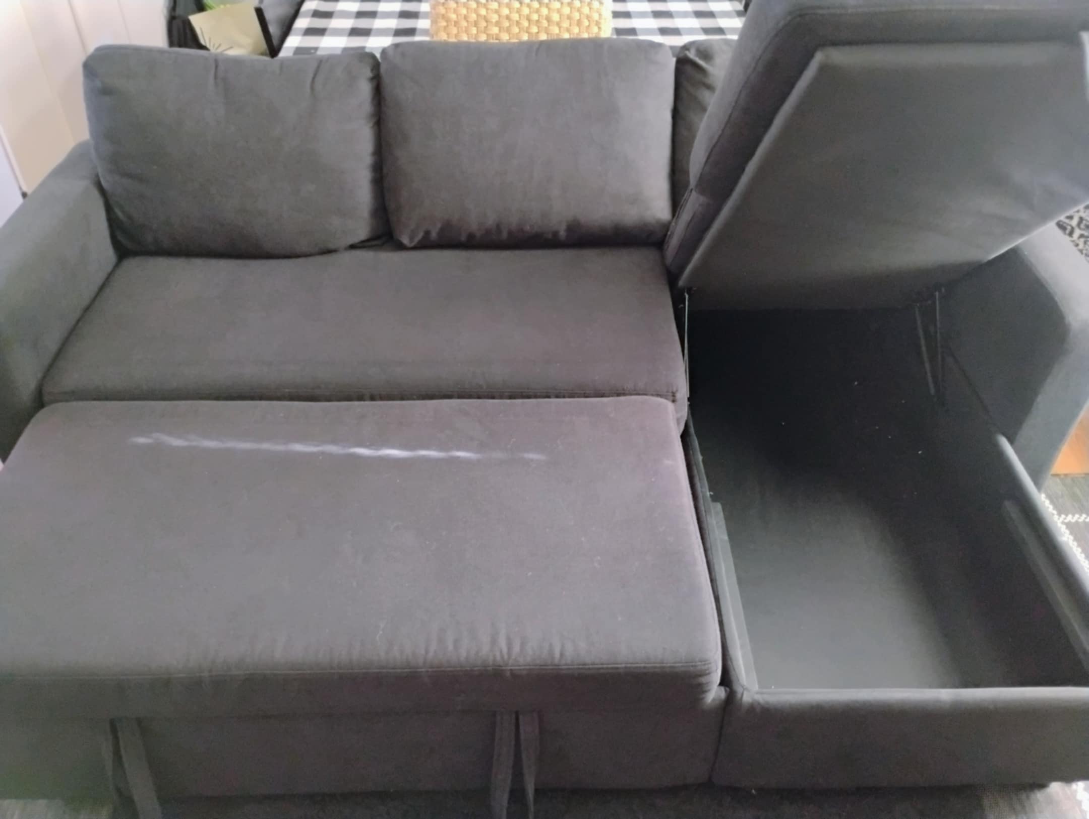 Sectional Couch- Firm, Soft Black Couch With Storage, Pull Out Sleeper